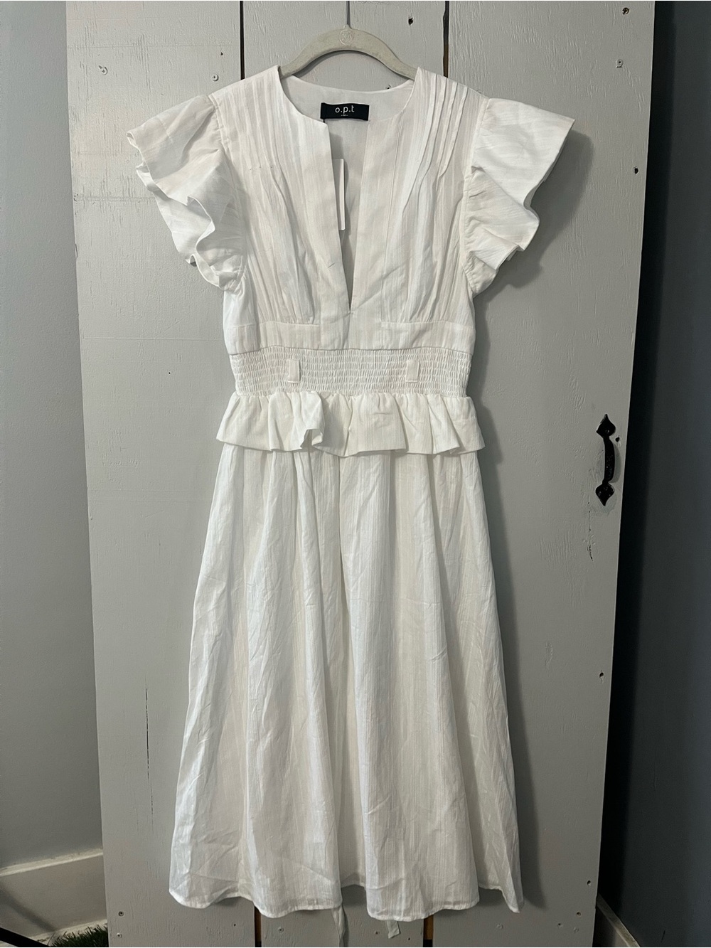 Anthropologie O.p.t White Ruffled Waist Midi Dress Classic Womens Summer Medium